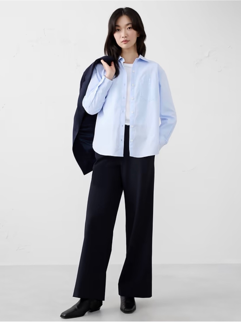 Banana Republic High Waist Wide-Leg Crop Stretch Washable Trouser Pant Navy Blue